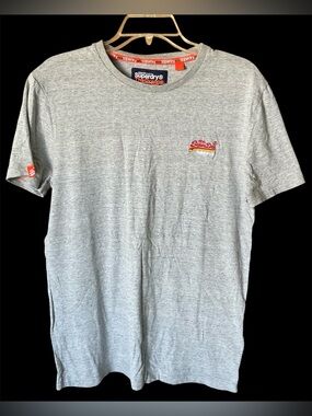 Superdry Men’s Light Grey Tee with Red & Yellow Logo